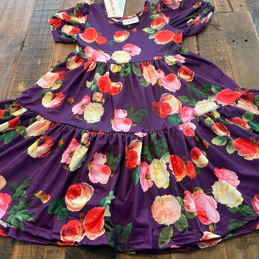 Dot Dot Smile size 7 Girls purple floral Tier dress New - Picture 3 of 3